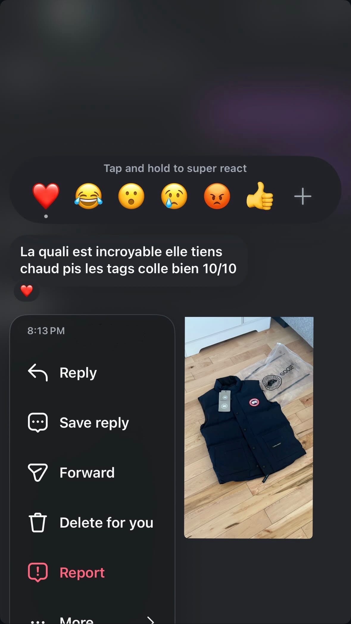 Message from a customer
