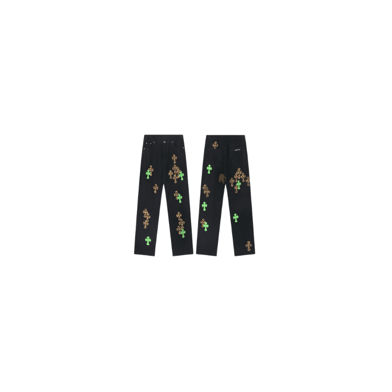 Black With Leopard Print & Green Crosses